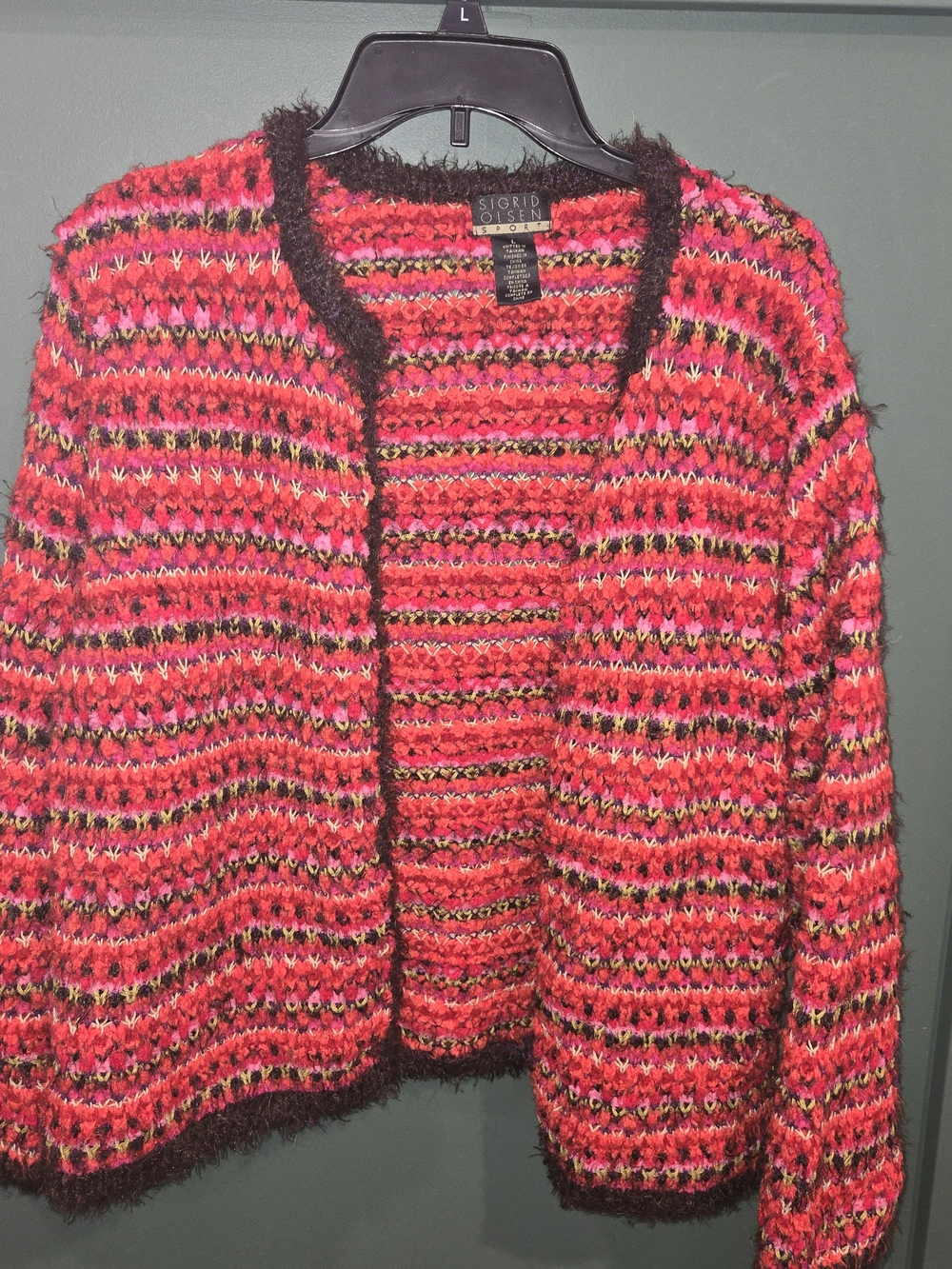 Sigrid Olsen Pink Multi-Color Striped Open Cardigan